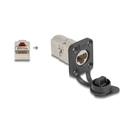 Delock - Modulární vložka (spojka) - D-Type, with protective cap, IP66 dust and waterproof - CAT 6a - STP - RJ-45 - stríbrná