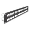 Delock - Patch panel (záslepný) - D-typ, odlehcení napetí - montáž do racku - cerná - 2U - 19" - 32 porty