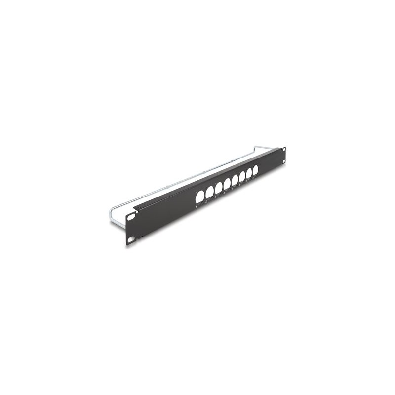 Delock - Patch panel (záslepný) - D-typ, zmírnení napetí, centrální - montáž do racku - cerná - 1U - 19" - 8 portu