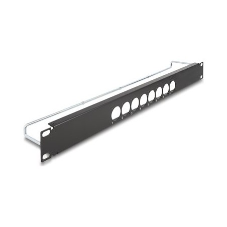Delock - Patch panel (záslepný) - D-typ, zmírnení napetí, centrální - montáž do racku - cerná - 1U - 19" - 8 portu