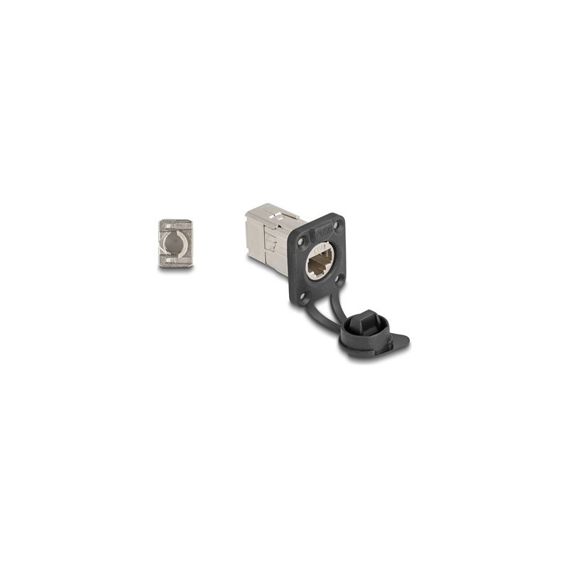 Delock - Modul - D-Type, with protective cap, IP66 dust and waterproof - CAT 6a - STP - RJ-45, LSA - stríbrná