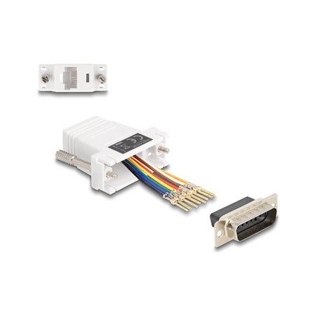 Delock Assembly Kit - Sériový adaptér - 15 pin D-Sub (DB-15) (M) šroubovací do RJ-45 (8 pinu) (F) - individuálne priraditelné
