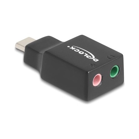 Delock - Adaptér USB-C/jack sluchátek - 24 pin USB-C s piny (male) do mono mini jack, mini-phone stereo 3.5 mm se zdírkami