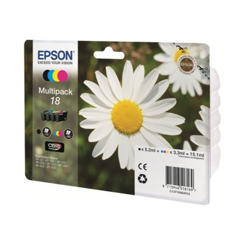 Epson 18 Multipack - 4-balení - cerná, žlutá, azurová, purpurová - originální - blistr - inkoustová cartridge (balení 6)