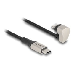 Delock - Kabel Lightning - Lightning s piny (male) úhel do 24 pin USB-C s piny (male) - 2 m - Certifikace MFI - cerná/stríbrná