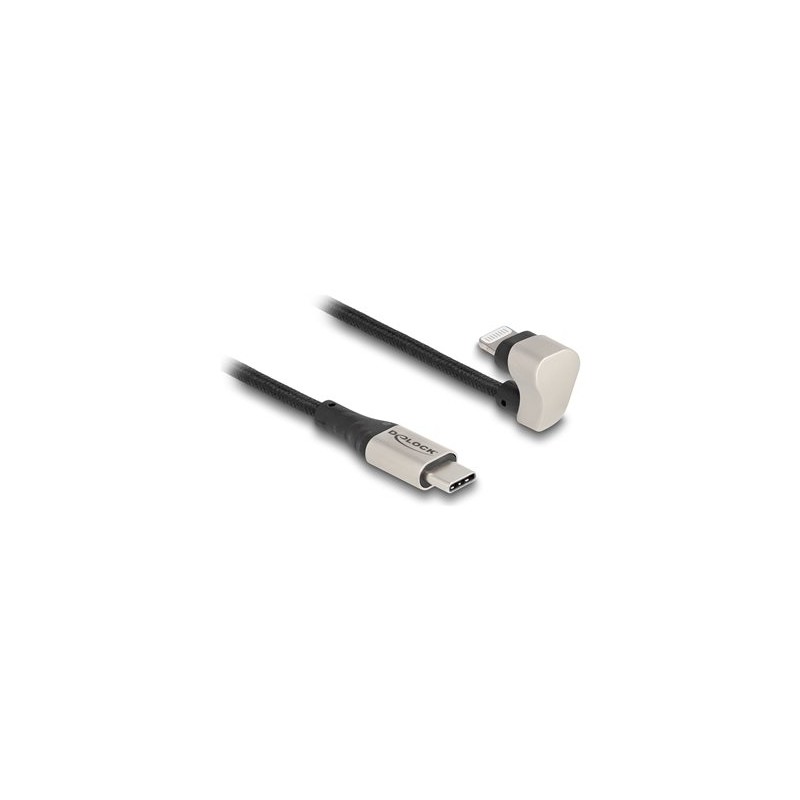 Delock - Kabel Lightning - Lightning s piny (male) úhel do 24 pin USB-C s piny (male) - 2 m - Certifikace MFI - cerná/stríbrná