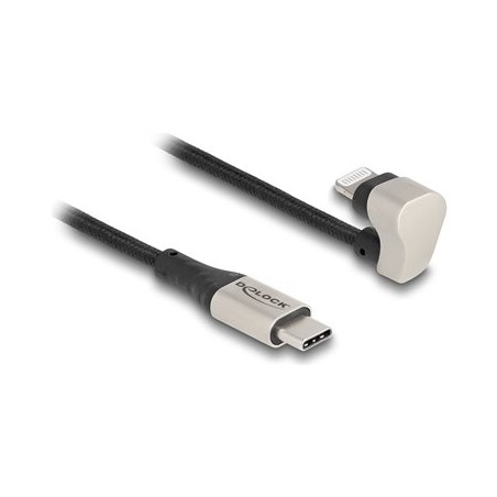 Delock - Kabel Lightning - Lightning s piny (male) úhel do 24 pin USB-C s piny (male) - 2 m - Certifikace MFI - cerná/stríbrná