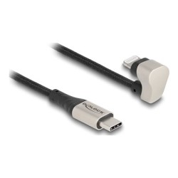 Delock - Kabel Lightning - Lightning s piny (male) úhel do 24 pin USB-C s piny (male) - 1 m - Certifikace MFI - cerná, stríbrná
