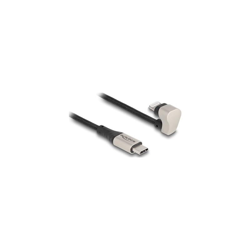Delock - Kabel Lightning - Lightning s piny (male) úhel do 24 pin USB-C s piny (male) - 1 m - Certifikace MFI - cerná, stríbrná