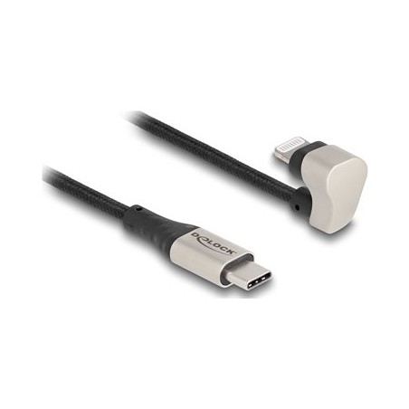 Delock - Kabel Lightning - Lightning s piny (male) úhel do 24 pin USB-C s piny (male) - 1 m - Certifikace MFI - cerná, stríbrná