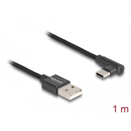 Delock - USB kabel - USB (M) do 24 pin USB-C (M) úhlový - USB 2.0 - 1.5 A - 1 m - cerná