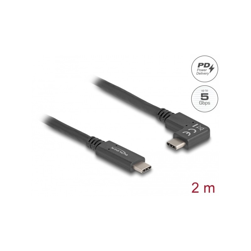 Delock - USB kabel - 24 pin USB-C (M) do 24 pin USB-C (M) pravoúhlý - 3 A - 2 m - USB Power Delivery (60W), podpora 4K144… 80038