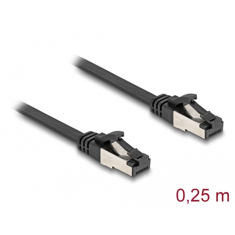 Delock - Patch kabel - RJ-45 (M) do RJ-45 (M) - 25 cm - U/FTP - CAT 8.1 - provedení bez hrbolku, plochý - cerná