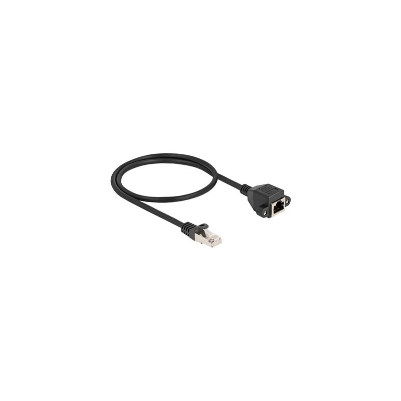 Delock - Sítový prodlužovací kabel - RJ-50 (M) do RJ-50 (F) šroubovací - 50 cm - S/FTP - provedení bez hrbolku - cerná