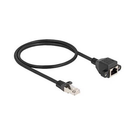Delock - Sítový prodlužovací kabel - RJ-50 (M) do RJ-50 (F) šroubovací - 50 cm - S/FTP - provedení bez hrbolku - cerná
