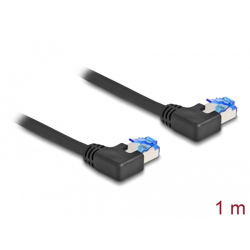 Delock - Patch kabel - RJ-45 (M) levoúhlé do RJ-45 (M) levoúhlé - 1 m - 6 mm - S/FTP - CAT 6a - bootovaný, neobsahuje halogen