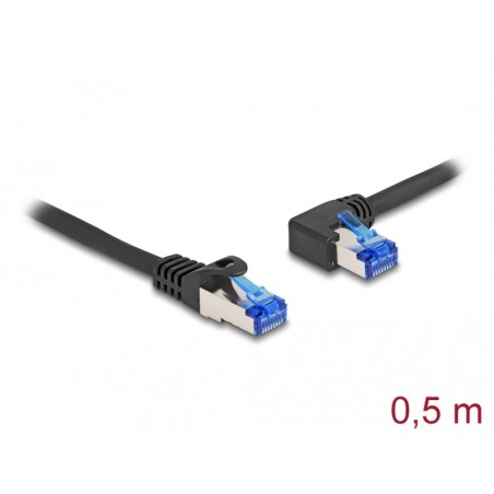 Delock - Sítový kabel - RJ-45 (M) rovné do RJ-45 (M) levý úhel - 50 cm - 6 mm - S/FTP - CAT 6a - neobsahuje halogen, provedení