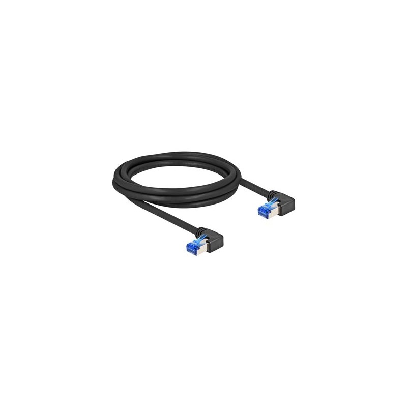 Delock - Sítový kabel - RJ-45 (M) pravoúhlý do RJ-45 (M) pravoúhlý - 2 m - 6 mm - S/FTP - CAT 6a - neobsahuje halogen - cerná