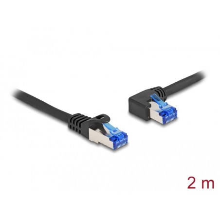 Delock - Patch kabel - RJ-45 (M) rovné do RJ-45 (M) levoúhlé - 2 m - 6 mm - S/FTP - CAT 6a - bootovaný, neobsahuje halogen