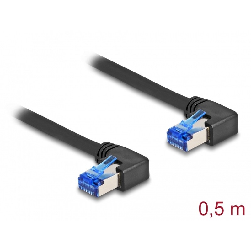 Delock - Sítový kabel - RJ-45 (M) pravoúhlý do RJ-45 (M) pravoúhlý - 50 cm - 6 mm - S/FTP - CAT 6a - neobsahuje halogen - cerná