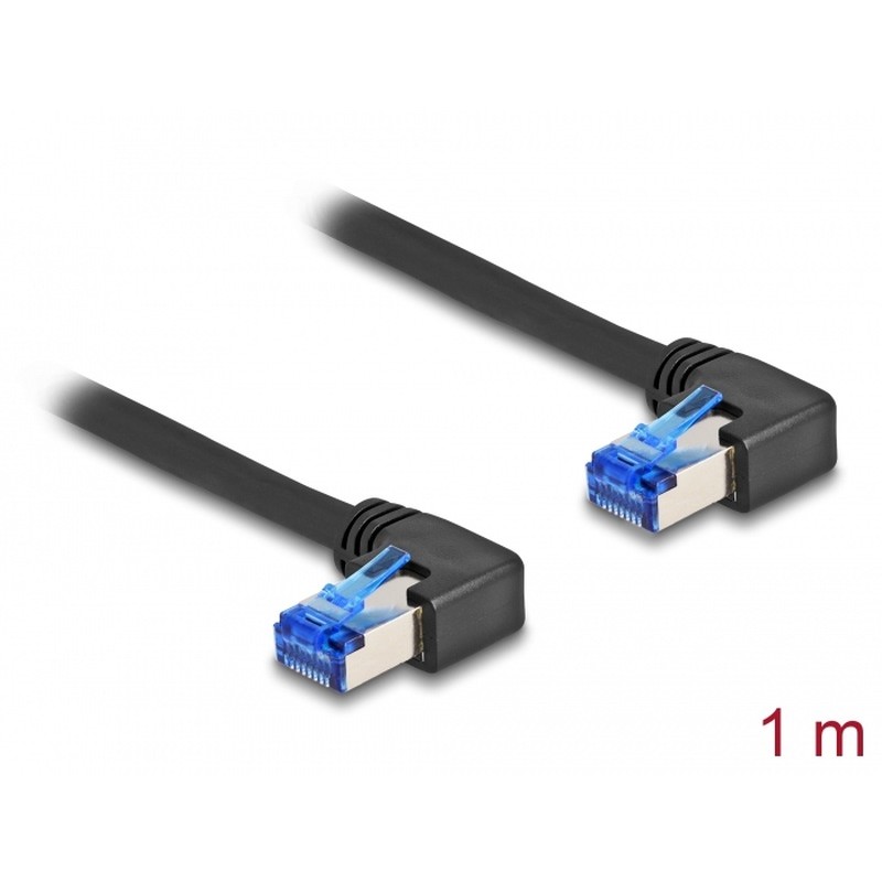 Delock - Patch kabel - RJ-45 (M) pravoúhlý do RJ-45 (M) pravoúhlý - 1 m - 6 mm - S/FTP - CAT 6a - bootovaný, neobsahuje halogen
