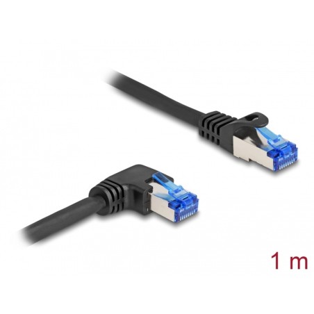 Delock - Sítový kabel - RJ-45 (M) rovné do RJ-45 (M) pravoúhlý - 1 m - 6 mm - S/FTP - CAT 6a - neobsahuje halogen, provedení