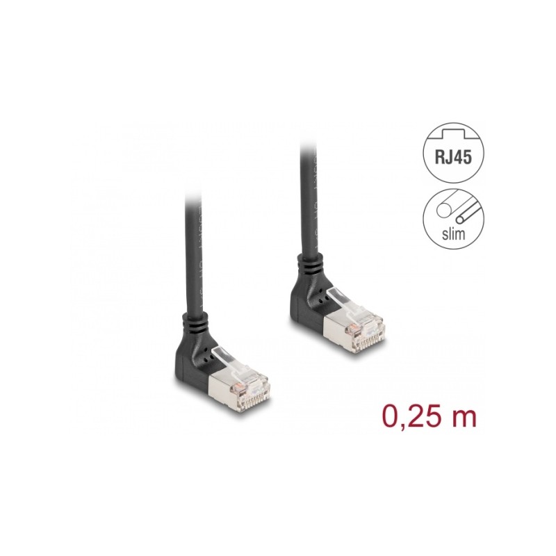Delock - Sítový kabel - RJ-45 (M) zahnutý nahoru do RJ-45 (M) zahnutý nahoru - 25 cm - 4.5 mm - S/FTP - CAT 6a - bootovaný