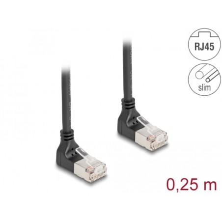 Delock - Sítový kabel - RJ-45 (M) zahnutý nahoru do RJ-45 (M) zahnutý nahoru - 25 cm - 4.5 mm - S/FTP - CAT 6a - bootovaný