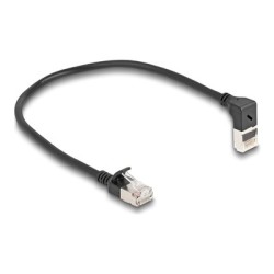Delock - Patch kabel - RJ-45 (M) zahnutý nahoru do RJ-45 (M) rovné - 25 cm - 4.5 mm - S/FTP - CAT 6a - bootovaný, neobsahuje