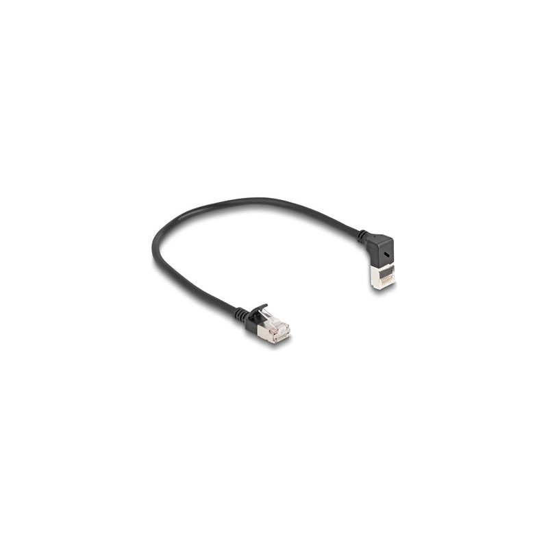 Delock - Patch kabel - RJ-45 (M) zahnutý nahoru do RJ-45 (M) rovné - 25 cm - 4.5 mm - S/FTP - CAT 6a - bootovaný, neobsahuje