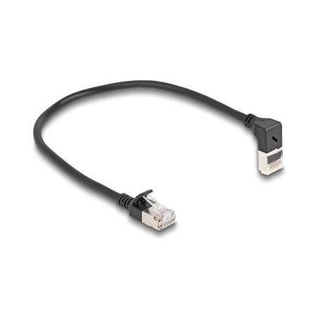 Delock - Patch kabel - RJ-45 (M) zahnutý nahoru do RJ-45 (M) rovné - 25 cm - 4.5 mm - S/FTP - CAT 6a - bootovaný, neobsahuje