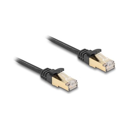 Delock - Patch kabel - RJ-45 (M) do RJ-45 (M) - 1 m - S/FTP - CAT 6a - provedení bez hrbolku, plochý, opletený povrch - cerná