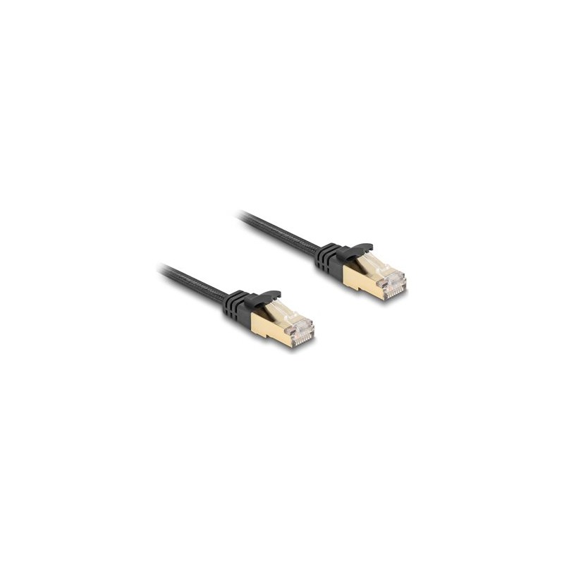 Delock - Patch kabel - RJ-45 (M) do RJ-45 (M) - 50 cm - S/FTP - CAT 6a - provedení bez hrbolku, plochý, opletený povrch - cerná