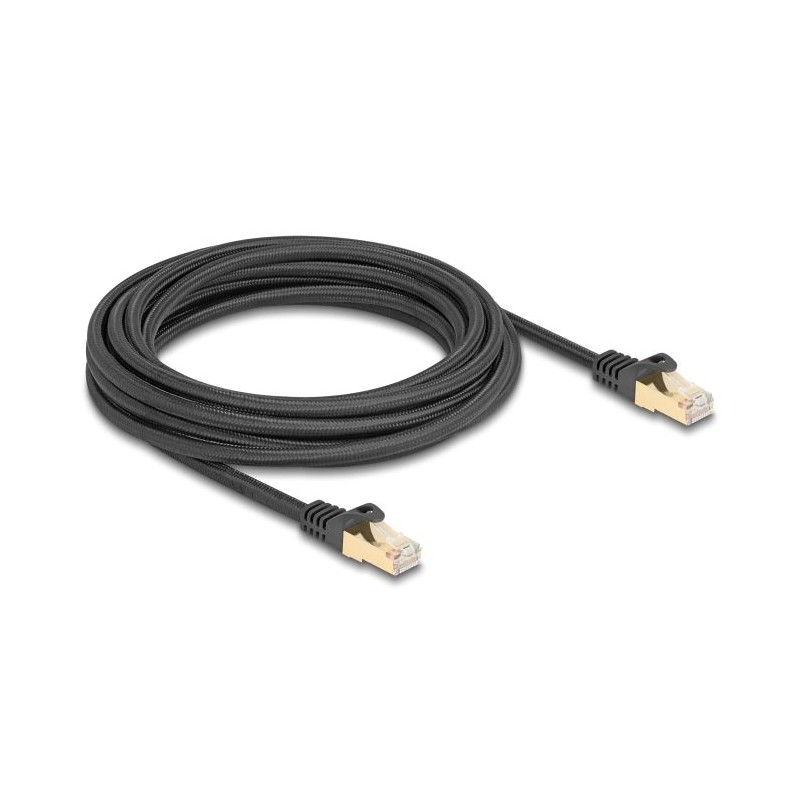 Delock - Patch kabel - RJ-45 (M) do RJ-45 (M) - 5 m - 7 mm - S/FTP - CAT 6a - provedení bez hrbolku, opletený povrch - cerná