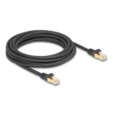 Delock - Patch kabel - RJ-45 (M) do RJ-45 (M) - 5 m - 7 mm - S/FTP - CAT 6a - provedení bez hrbolku, opletený povrch - cerná