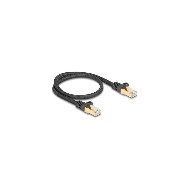 Delock - Patch kabel - RJ-45 (M) do RJ-45 (M) - 50 cm - 7 mm - S/FTP - CAT 6a - lisovaný, provedení bez hrbolku, opletený