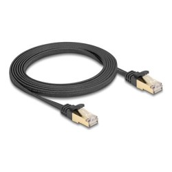 Delock - Patch kabel - RJ-45 (M) do RJ-45 (M) - 2 m - S/FTP - CAT 6a - provedení bez hrbolku, plochý, opletený povrch - cerná