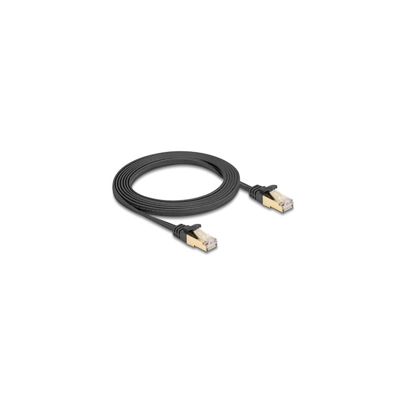 Delock - Patch kabel - RJ-45 (M) do RJ-45 (M) - 2 m - S/FTP - CAT 6a - provedení bez hrbolku, plochý, opletený povrch - cerná