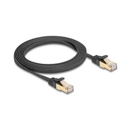 Delock - Patch kabel - RJ-45 (M) do RJ-45 (M) - 2 m - S/FTP - CAT 6a - provedení bez hrbolku, plochý, opletený povrch - cerná