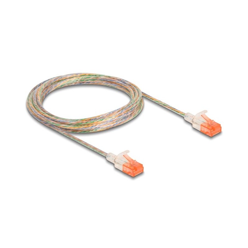Delock - Sítový kabel - RJ-45 (M) do RJ-45 (M) - 3 m - 3.5 mm - UTP - CAT 6a - provedení bez hrbolku, tenký - pruhledná