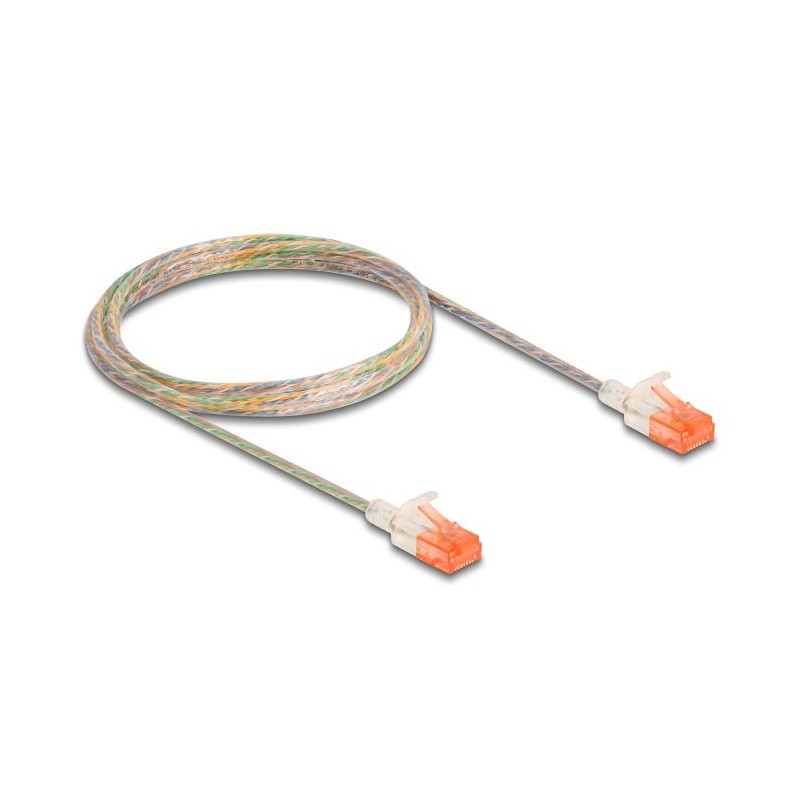 Delock - Patch kabel - RJ-45 (M) do RJ-45 (M) - 2 m - 3.5 mm - UTP - CAT 6a - lisovaný, provedení bez hrbolku, tenký - pruhledná