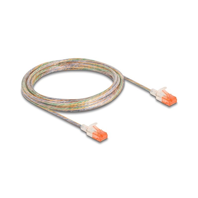 Delock - Sítový kabel - RJ-45 (M) do RJ-45 (M) - 5 m - 3.5 mm - UTP - CAT 6a - provedení bez hrbolku, tenký - pruhledná