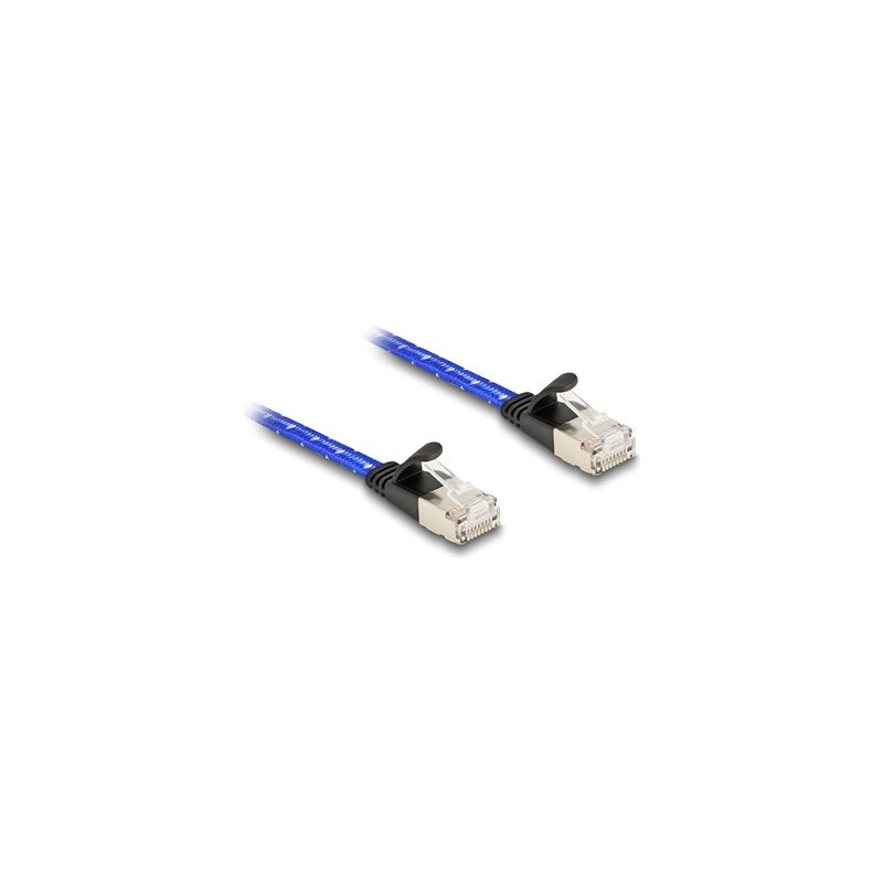 Delock - Sítový kabel - RJ-45 (M) do RJ-45 (M) - 30 cm - U/FTP - CAT 6a - provedení bez hrbolku, plochý, opletený povrch - modrá