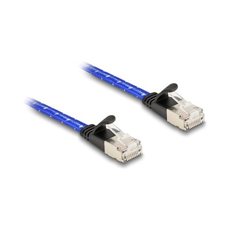 Delock - Sítový kabel - RJ-45 (M) do RJ-45 (M) - 30 cm - U/FTP - CAT 6a - provedení bez hrbolku, plochý, opletený povrch - modrá