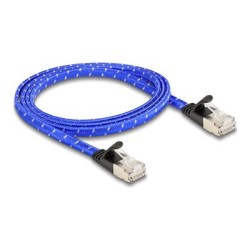Delock - Sítový kabel - RJ-45 (M) do RJ-45 (M) - 1 m - U/FTP - CAT 6a - provedení bez hrbolku, plochý, opletený povrch - modrá