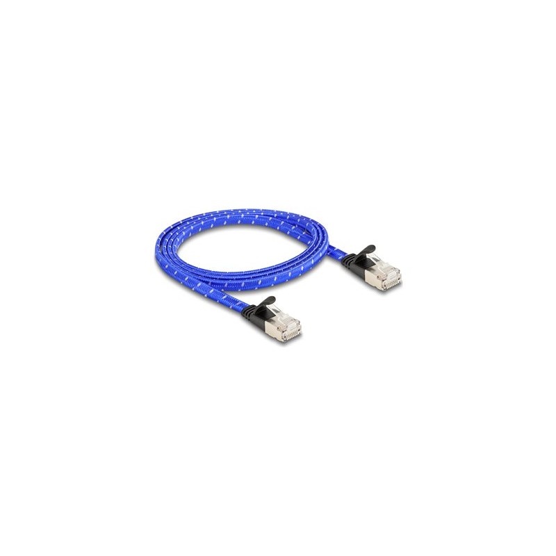 Delock - Sítový kabel - RJ-45 (M) do RJ-45 (M) - 1 m - U/FTP - CAT 6a - provedení bez hrbolku, plochý, opletený povrch - modrá
