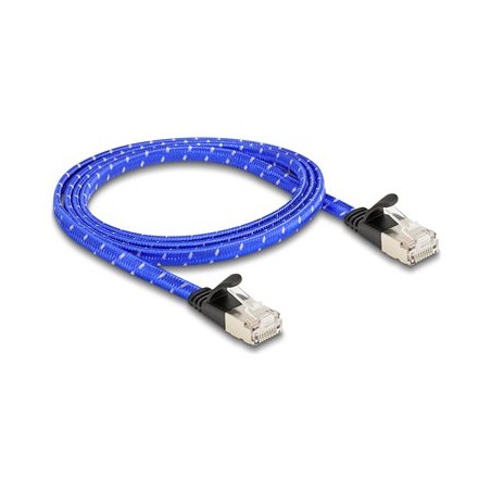 Delock - Sítový kabel - RJ-45 (M) do RJ-45 (M) - 1 m - U/FTP - CAT 6a - provedení bez hrbolku, plochý, opletený povrch - modrá