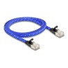 Delock - Sítový kabel - RJ-45 (M) do RJ-45 (M) - 1 m - U/FTP - CAT 6a - provedení bez hrbolku, plochý, opletený povrch - modrá
