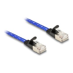 Delock - Sítový kabel - RJ-45 (M) do RJ-45 (M) - 5 m - U/FTP - CAT 6a - provedení bez hrbolku, plochý, opletený povrch - modrá