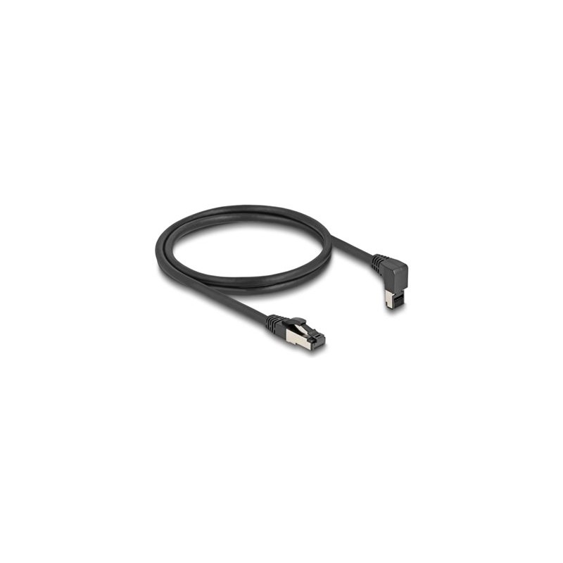 Delock - Sítový kabel - RJ-45 (M) zahnutý nahoru do RJ-45 (M) rovné - 1 m - 6.2 mm - S/FTP - CAT 8.1 - bootovaný, neobsahuje